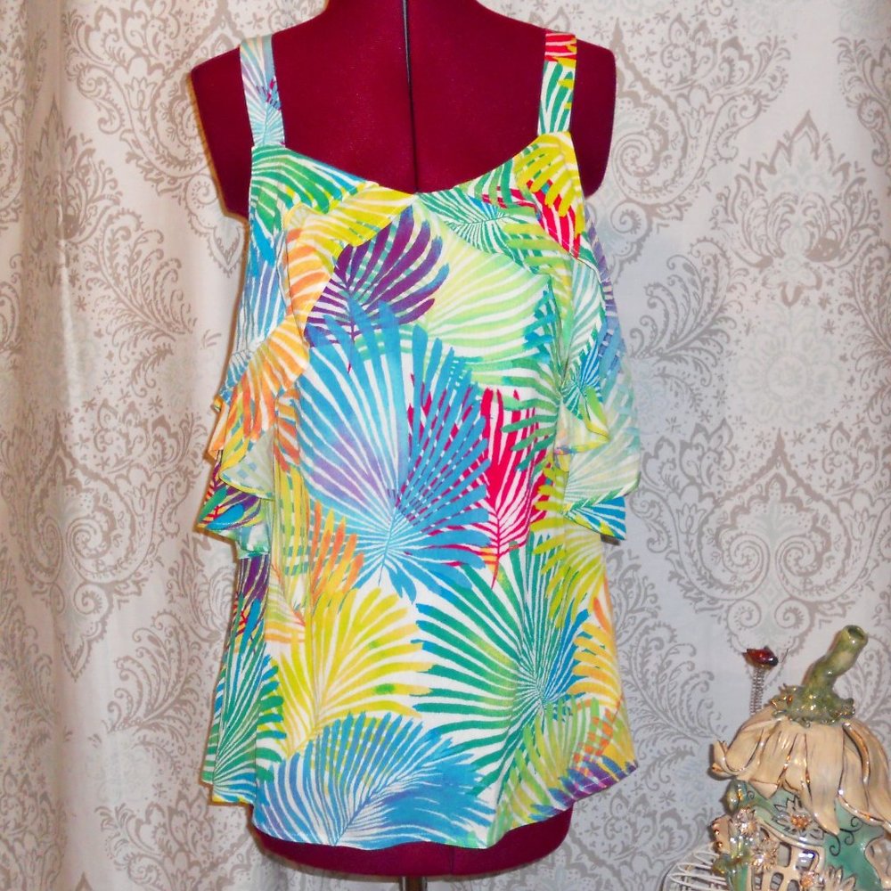 NWT Hailey Lyn S Colorful Cold Shoulder Top Ruffled Sleeve